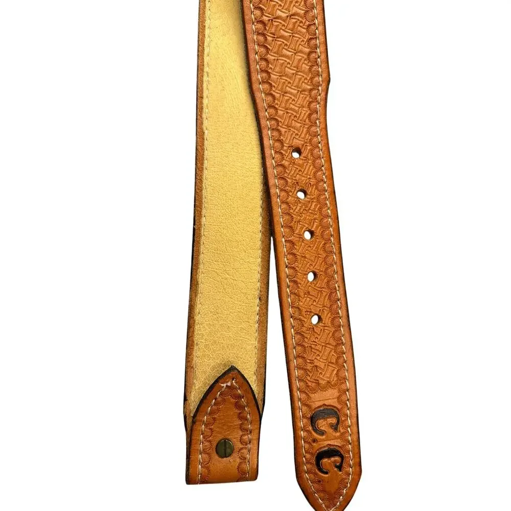 Western Boho Basketweave Tooled Leather Belt CC Initial